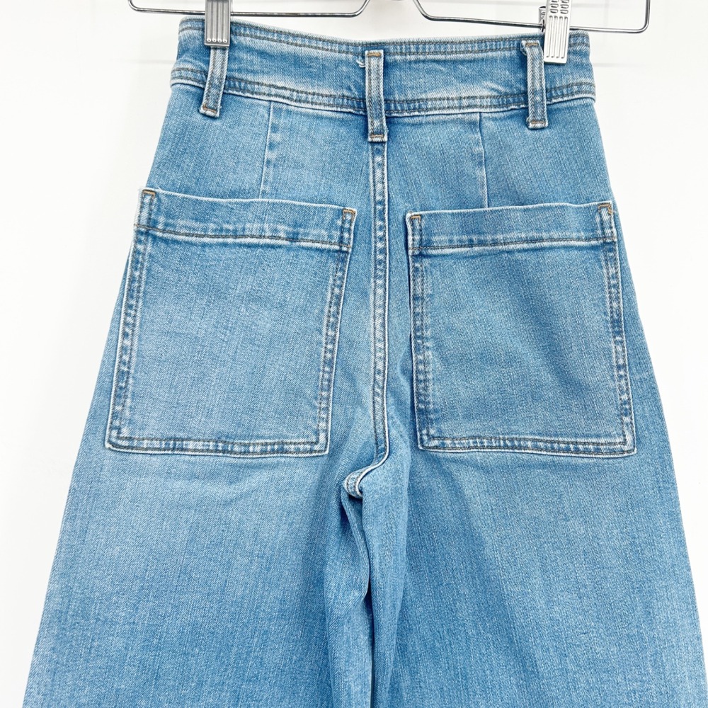 Zara Womens Medium Wash High Rise Raw Hem Baggy Wide Leg Barrel Jeans Size 0 - Picture 6 of 7